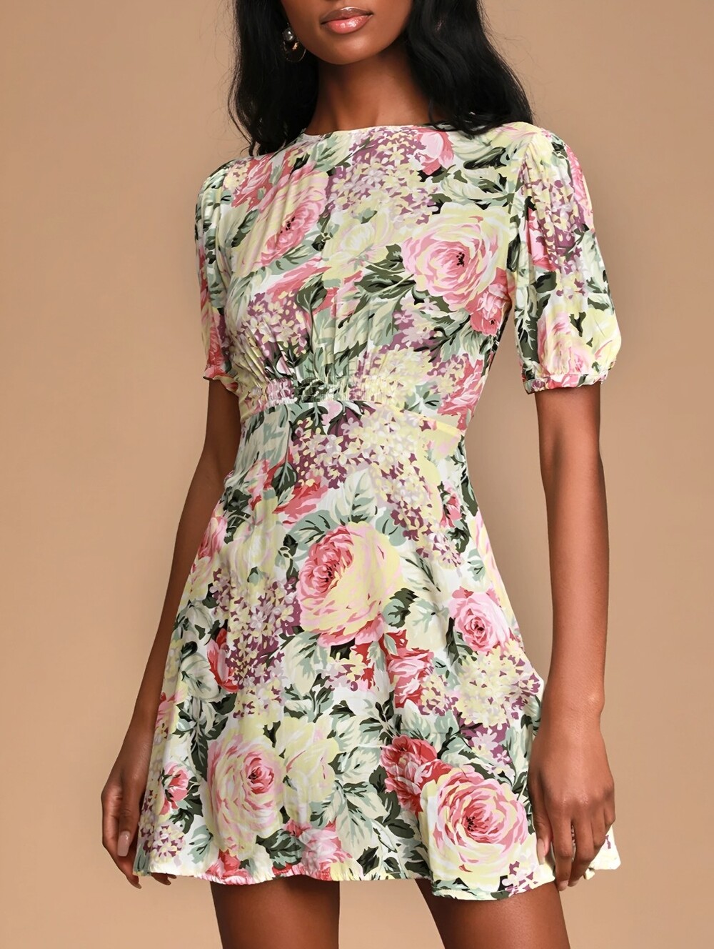 Faithfull the Brand Floral Rose Yellow Pink Dress, 6